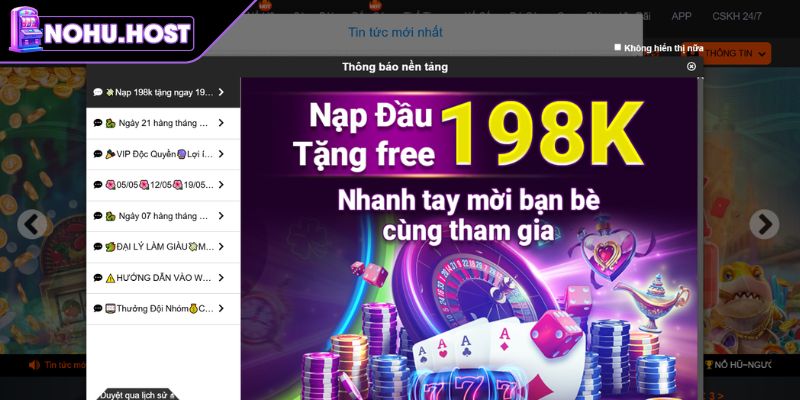 Khuyến Mãi NOHU 1 Nạp đầu tặng free 198K